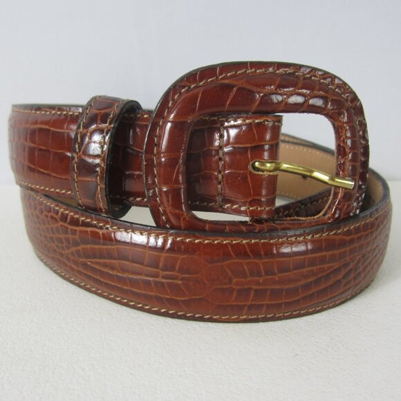 NEW Brooks Brothers Womens Small Brown Embossed Leather Belt USA 24" - 28" - Picture 1 of 7